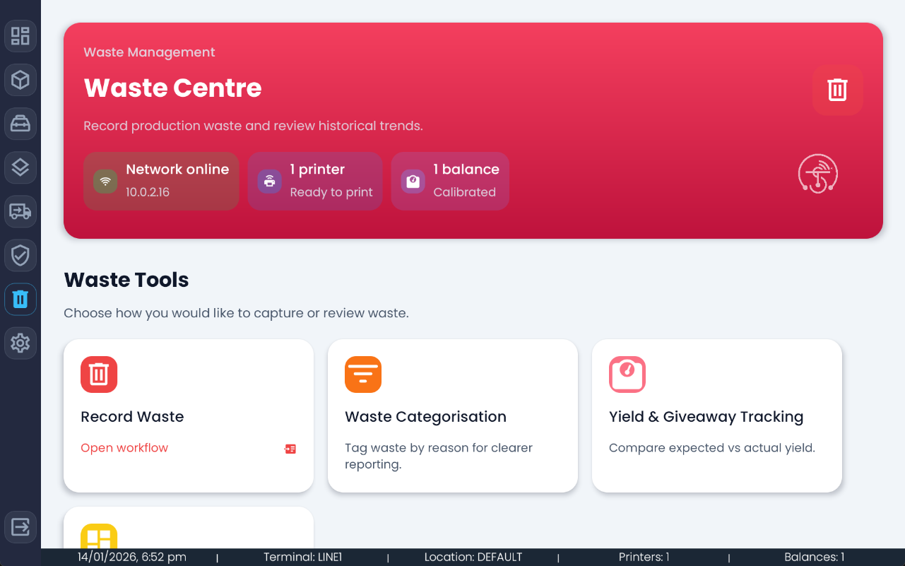 Waste tracking and sustainability reporting dashboard